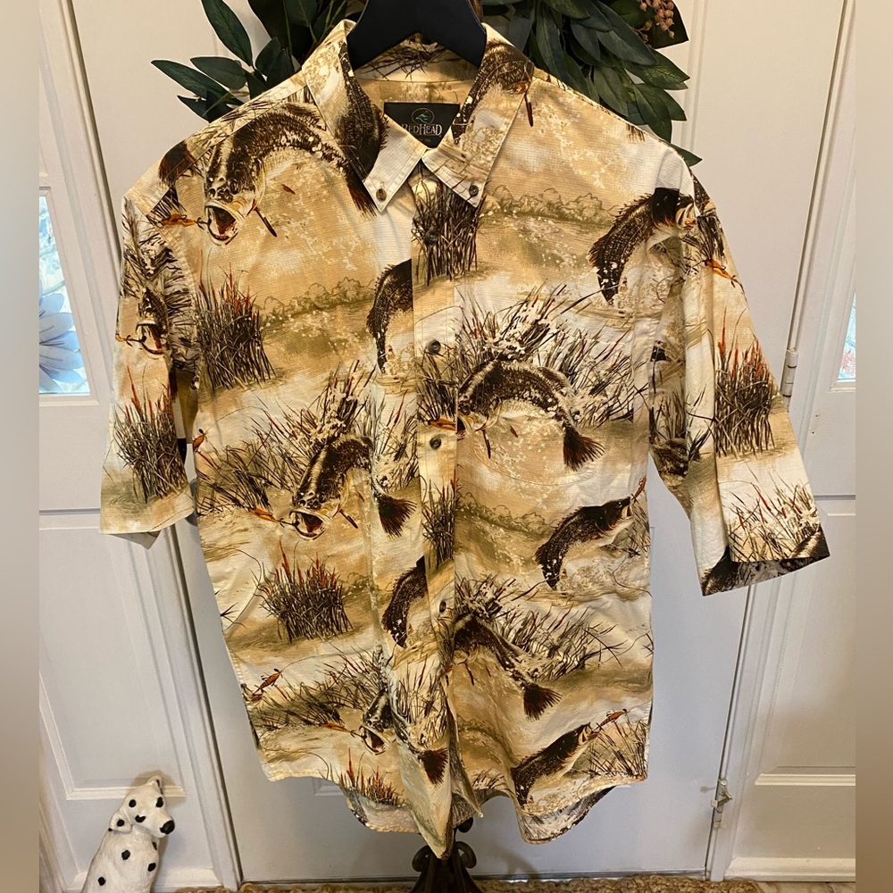 Men’s Redhead Fishing Bass Button Down Shirt SS L